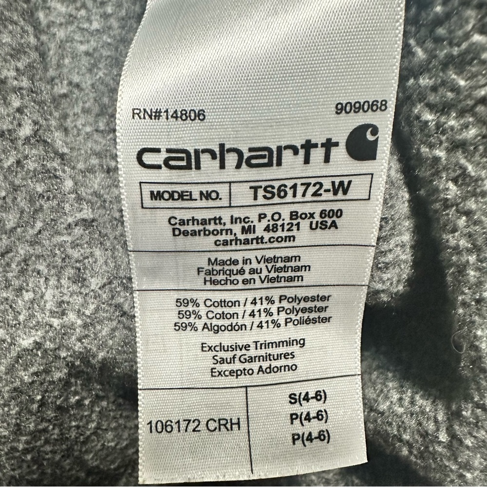 Carhartt Charcoal Hoodie with Logo, Small (4-6) Women’s - Picture 6 of 6